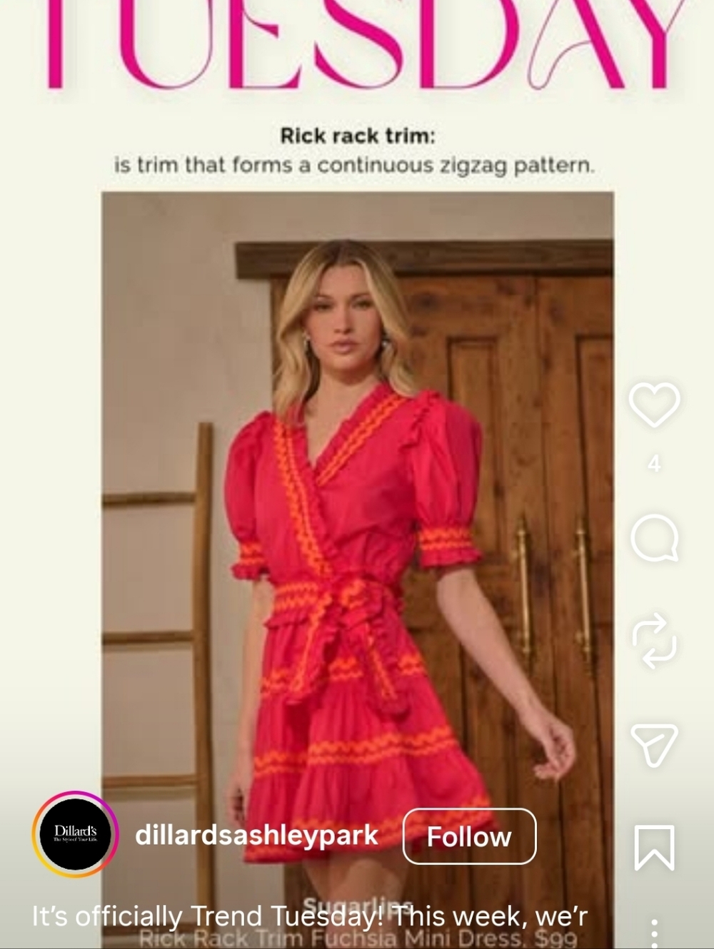 Baby Doll Mini Midi Style Hot Pink Dress W Orange Ruffle Accents Puffly Sleeve